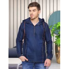 KUONS AVENUE Men's Carbon Blue Hooded Denim Casual Shirt