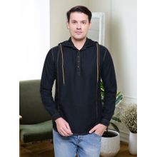 KUONS AVENUE Men's Black Hooded Denim Casual Shirt