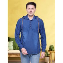KUONS AVENUE Men's Denimax Blue Hooded Denim Casual Shirt