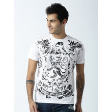 Huetrap Mens Printed Round Neck White T-Shirt