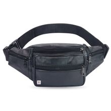 NFI Essentials Unisex PU Leather Waist Bag Travel Handy Hiking Crossbody Bag Black