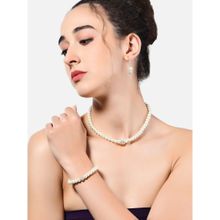 Zaveri Pearls Silver Tone Diamond Beads & Pearls Necklace Earring & Bracelet Set-ZPFK10424