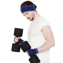 Bharatasya Unisex Sports Set Running Gym Yoga Unisex Cotton Headband And Gloves - Blue