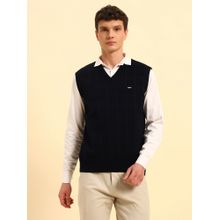 Cantabil Men Navy Blue Checked Sweater