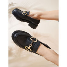 Peach Flores Blake Leather Loafers-Black