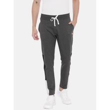 3PIN Men Charcoal Grey & Black Colourblocked Cotton Track Pants