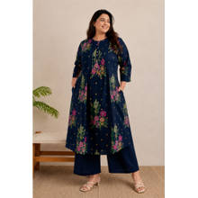 Zelena Women Navy Blue Cotton Floral Printed Maternity Kurta with Pant Set