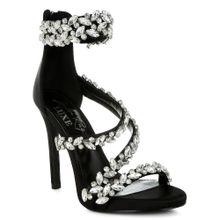 London Rag Women Black Diamante Embellished Stiletto Sandal Heels
