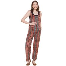Mine4Nine Womens Stripe Printed Red Color Maternity Jumpsuit