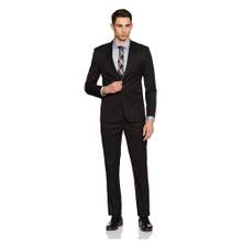 MANQ Men Black Polyviscose Full Sleeves Blazer with Trouser