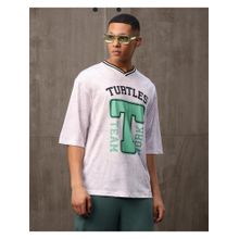 Bewakoof Men's White Turtles Jersey Graphic Printed Oversized T-shirt