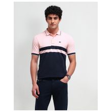 Arrow Sports Colourblocked Peach Short Sleeves Polo Collar T-Shirts
