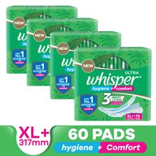 Whisper Ultra Clean Thin XL+ Sanitary Pads-Hygiene & Comfort, Soft Wings & Dry top sheet, 60 Pads
