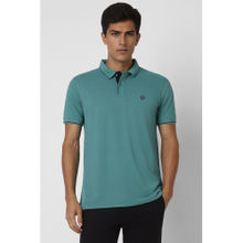 Van Heusen Men Green Solid Polo Neck T-Shirt