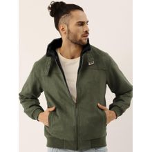 Campus Sutra Men's Army Green Fur-Lined Suede Bomber Jacket