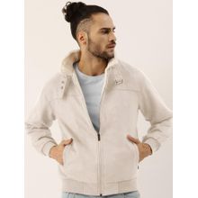 Campus Sutra Men's White Fur-Lined Suede Bomber Jacket