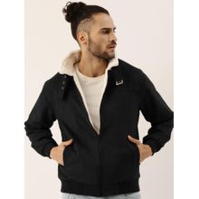 Campus Sutra Men's Obsidian Black Fur-Lined Suede Bomber Jacket