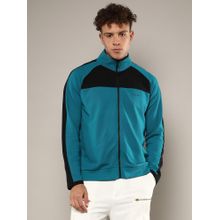 Campus Sutra Men's Teal Blue Zip-Front Jacket with Contrast Detail