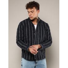 Campus Sutra Men's Navy Blue Fleece Block Denim Jacket