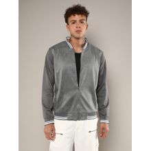 Campus Sutra Men's Moon Grey Zip-Front Baseball Jacket