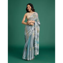 Gajra Gang Grey Organza Saree with Unstitched Blouse