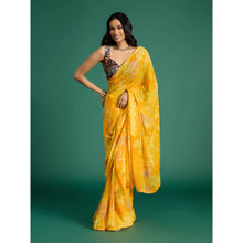 Gajra Gang Yellow Tie Dye Saree with Lace & Unstitched Blouse