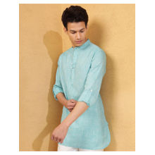 Fabindia Blue Cotton Slim Fit Short Kurta