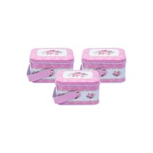 Voncasa Storage Box for Home & Kitchen Floral Design Pink Tin Set of 3