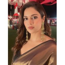 Auraa Trends Traditional Gold-Toned Long Chain Pearl Drop Earrings