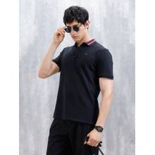 WROGN Black Cotton Blend Solid Polo T-Shirt