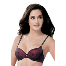 Amante Red and Black Padded Wired Demi Lace Bra
