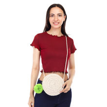 ITIHASIKALA Women Crochet Miniature Round sling bag - Off White