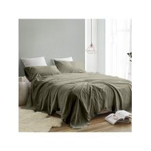 Indra's Olive Cotton Solid Plain Bedsheet with 2 Pillow Covers (King)
