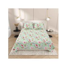 Indra's Sea Green Floral Viscose Cotton Bedsheet with 2 Pillow Covers (Double)