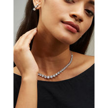 Nuyug White Cz Stone Silver Plated Stones Necklace and Pair Of Earrings (Set of 2)