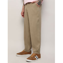 Campus Sutra Men's Beige Solid Tailored Trousers