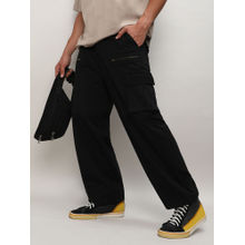 Campus Sutra Men's Midnight Black Straight Fit Cargo Trousers