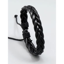 OOMPH Black Braided Leather Handmade Wrap Fashion Bracelet for Men & Boys