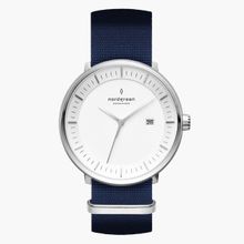 Nordgreen Philosopher 40mm Unisex Watch, Silver White Dial with Navy Nylon Watch Strap