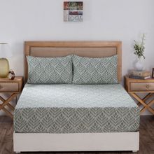 Maspar Hues Global Atelier Petal Touch 210 TC Cotton Green Bedsheet With Pillow Cover