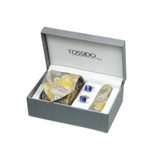 Tossido Yellow Necktie With Pocket Square & Cufflinks Gift Box