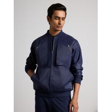 Muvazo Men Navy Blue Solid Full Sleeves Jacket