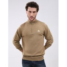 Monte Carlo Khaki Solid Full Sleeve Zipper Sweater