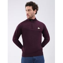 Monte Carlo Burgundy Solid Full Sleeve Zipper Sweater