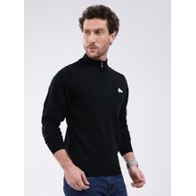 Monte Carlo Black Solid Full Sleeve Zipper Sweater