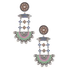 Tribe Amrapali Multi Enamel Chandrika Floral Taveez Half Moon Earrings