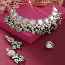 Zaveri Pearls Green Cluster Drop Kundan Choker Necklace Earring and Ring Set-Zpfk16122