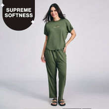 Nykd By Nykaa Buttery Soft Modal Cotton Pyjama Coord Set of 2 With Round Neck Graphic Tee Nys932 Olive