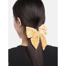 Blueberry Orange Velvet De La Bow Knot Pearl Embellished Hairclip