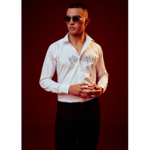 KALKI FASHION White Embellished Silk Blend Collar Neck Casual Shirt